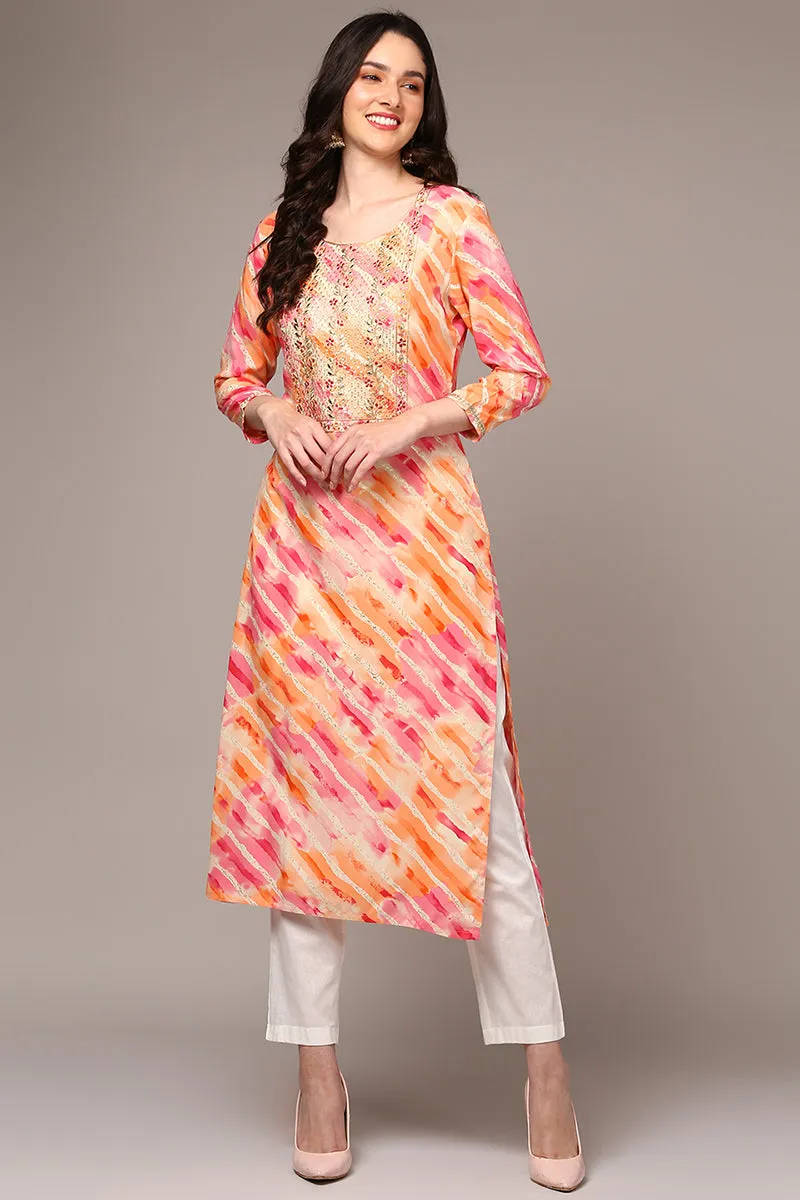 Multi Colour Viscose Rayon Leheriya Printed Straight Kurta