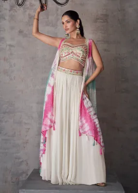 Multi White Indo Western Style Party Wear Palazzo Suit