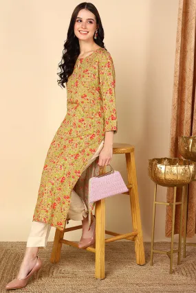 Mustard Yellow Viscose Rayon Ethnic Motifs Straight Kurta