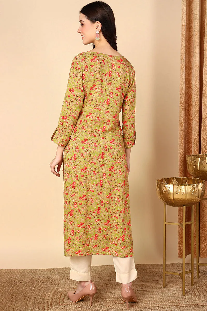 Mustard Yellow Viscose Rayon Ethnic Motifs Straight Kurta