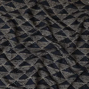 Navy Blue Blended Cotton Embroidery Fabric - Gilded Line Sequin, 110cm Width-D18958