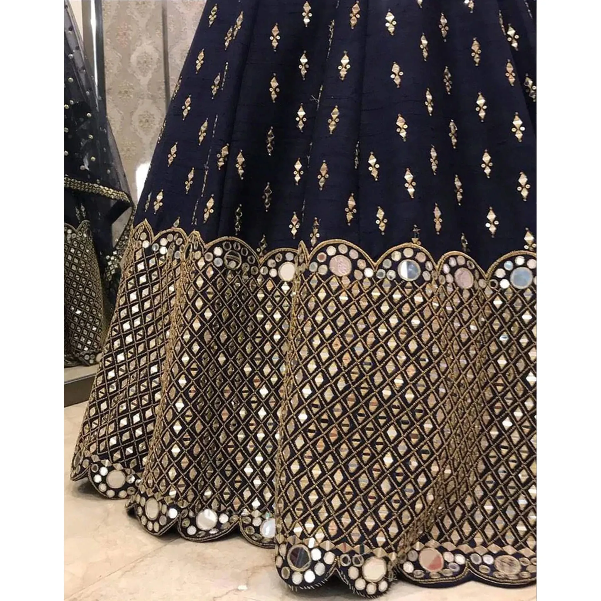 Navy Blue Color Lehenga Choli with Foil Mirror and Embroidery Zari work