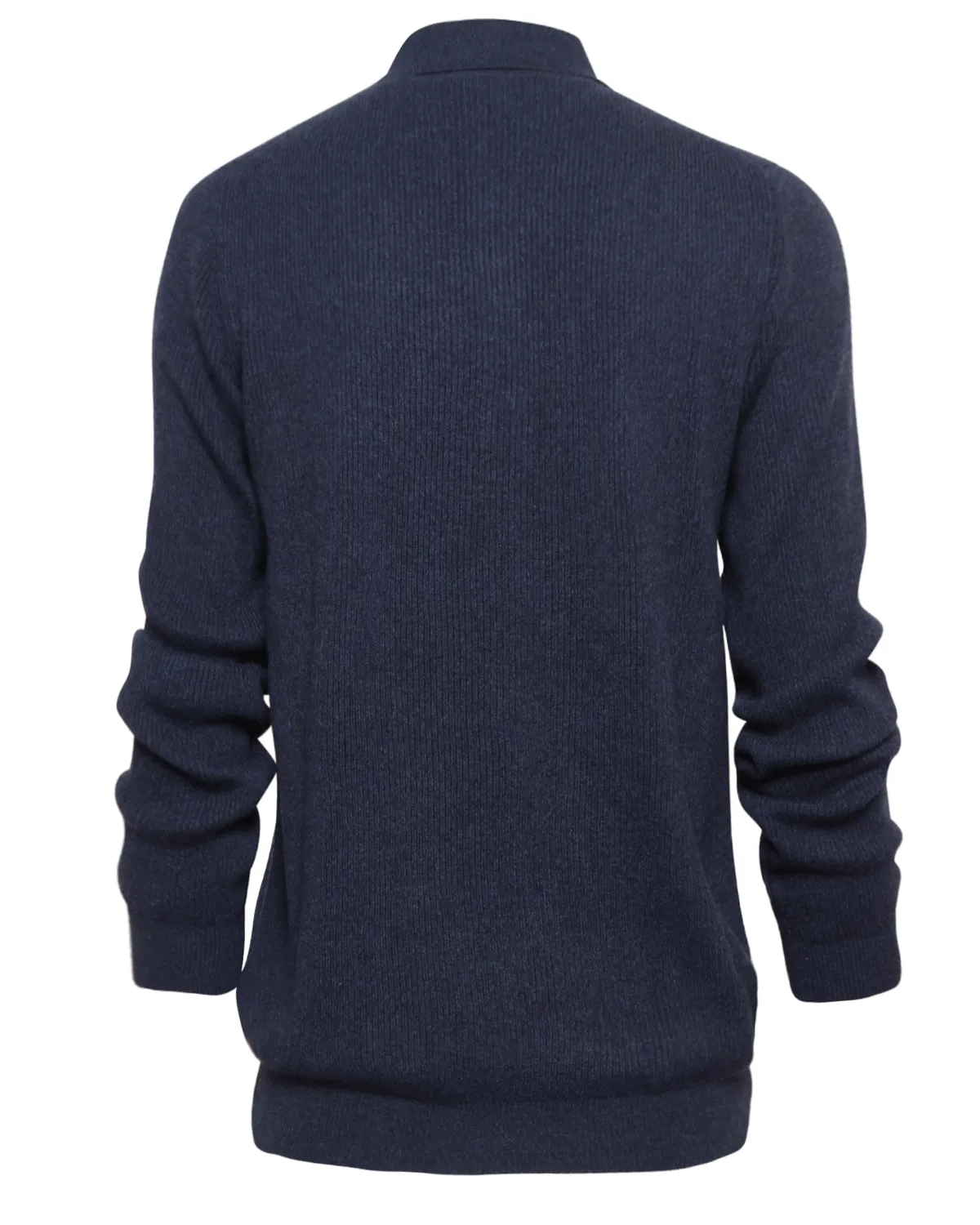 Navy Ribbed Cashmere Polo Sweater