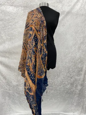 Navy/Amber Abstract  - Poly/Viscose Blend Ethnic Scarf