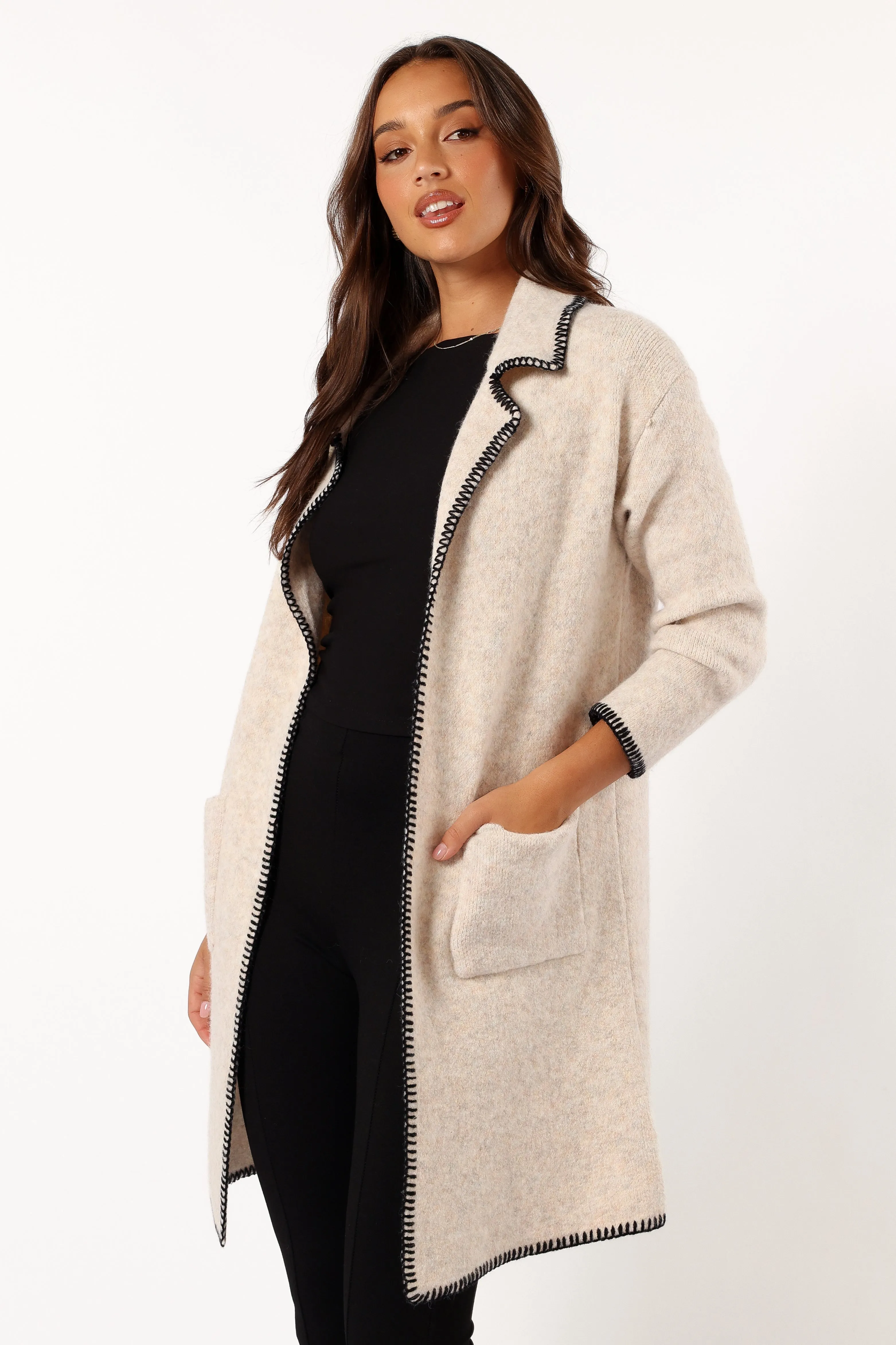 Oaklynn Contrast Stitch Coatigan - Oat