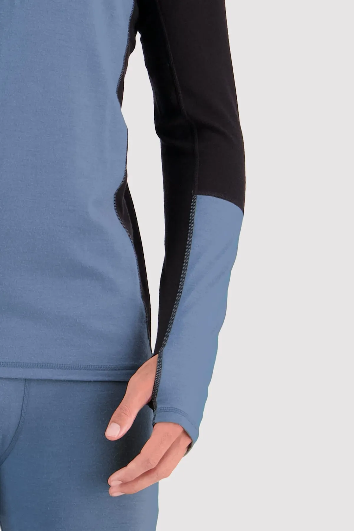 Olympus Merino Base Layer 1/2 Zip Long Sleeve - Blue Slate Black