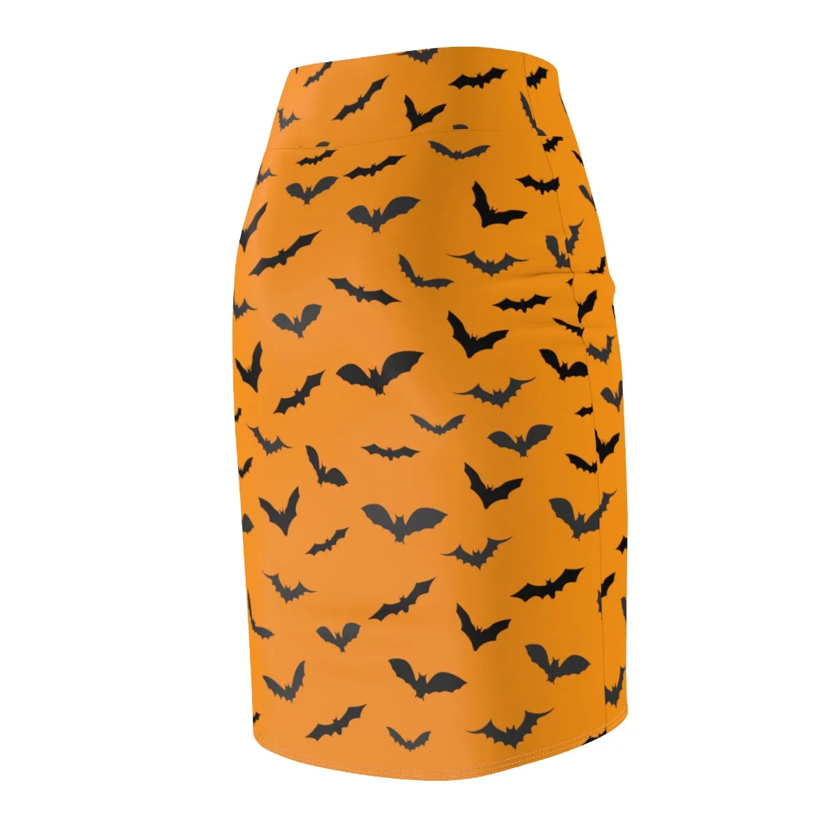 Orange Black Bats Pencil Skirt, Halloween Bats Print Women's Pencil Skirt- Made in USA (Size: XS-2XL)