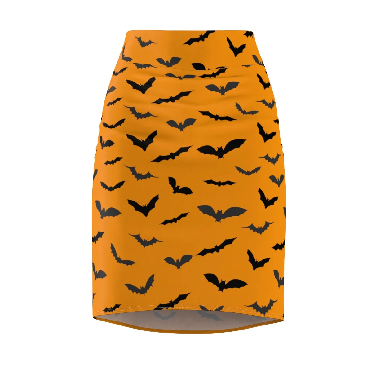 Orange Black Bats Pencil Skirt, Halloween Bats Print Women's Pencil Skirt- Made in USA (Size: XS-2XL)