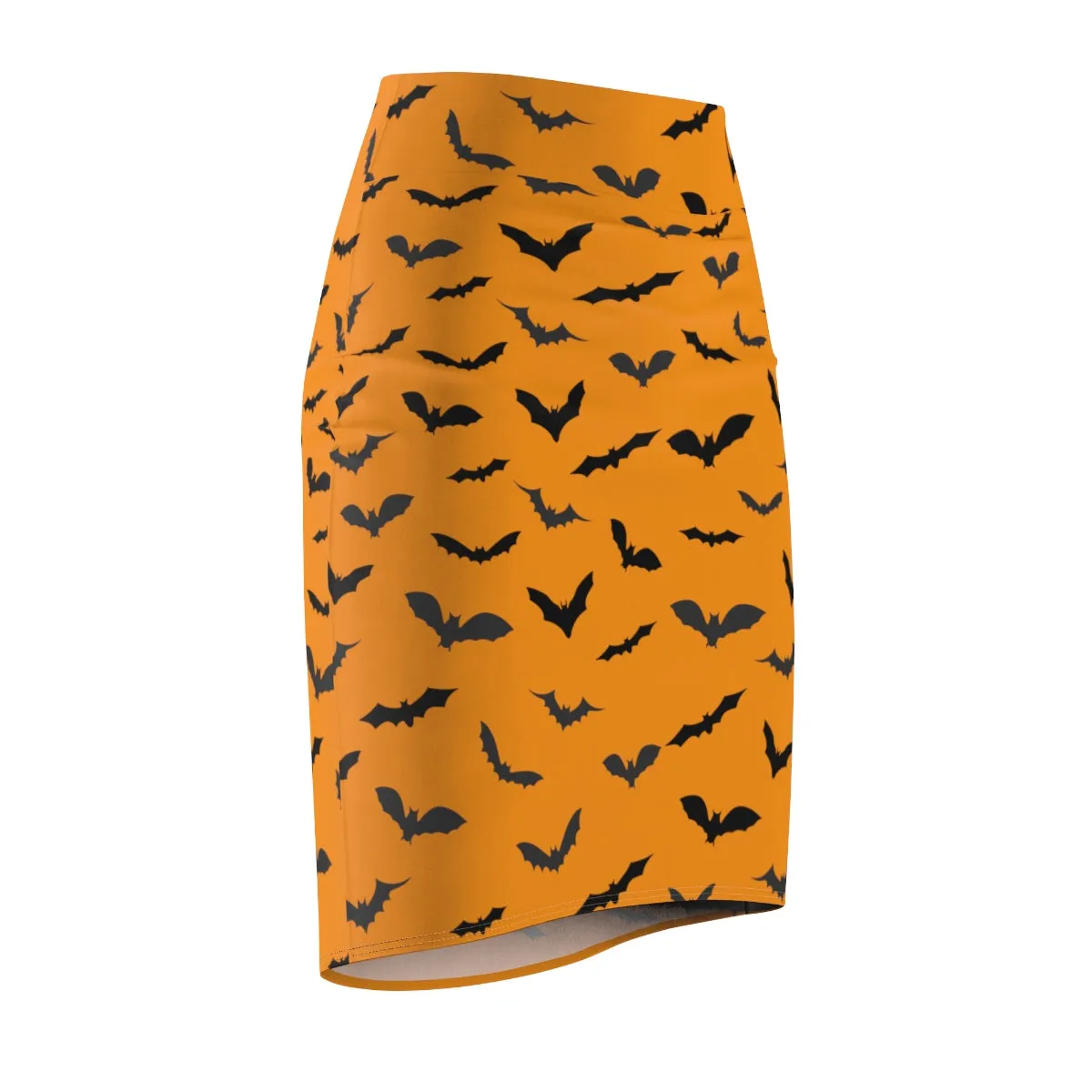 Orange Black Bats Pencil Skirt, Halloween Bats Print Women's Pencil Skirt- Made in USA (Size: XS-2XL)