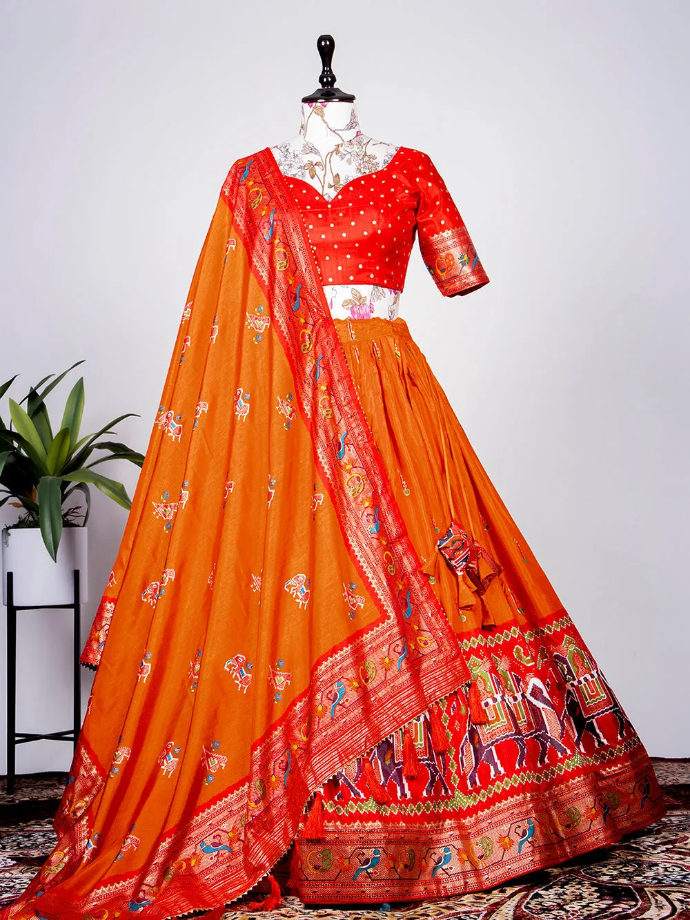 Orange Color Haydrabadi Patola Printed Silk Lehenga