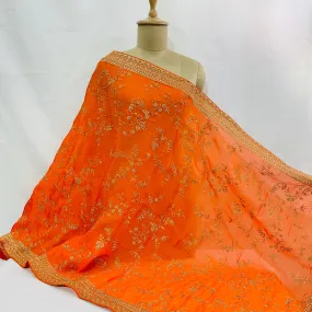 Orange Golden Floral Embroidery Dupatta