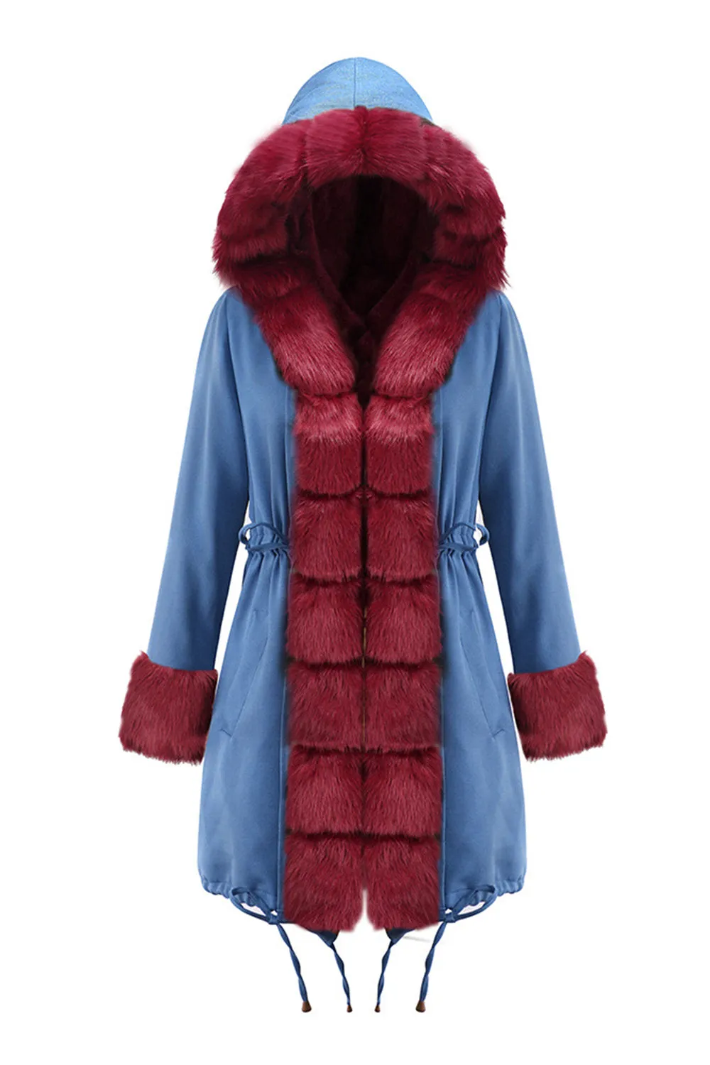 Parka Wool Collar Drawstring Coat