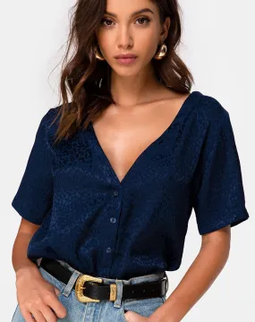 Parki Top in Satin Cheetah Navy