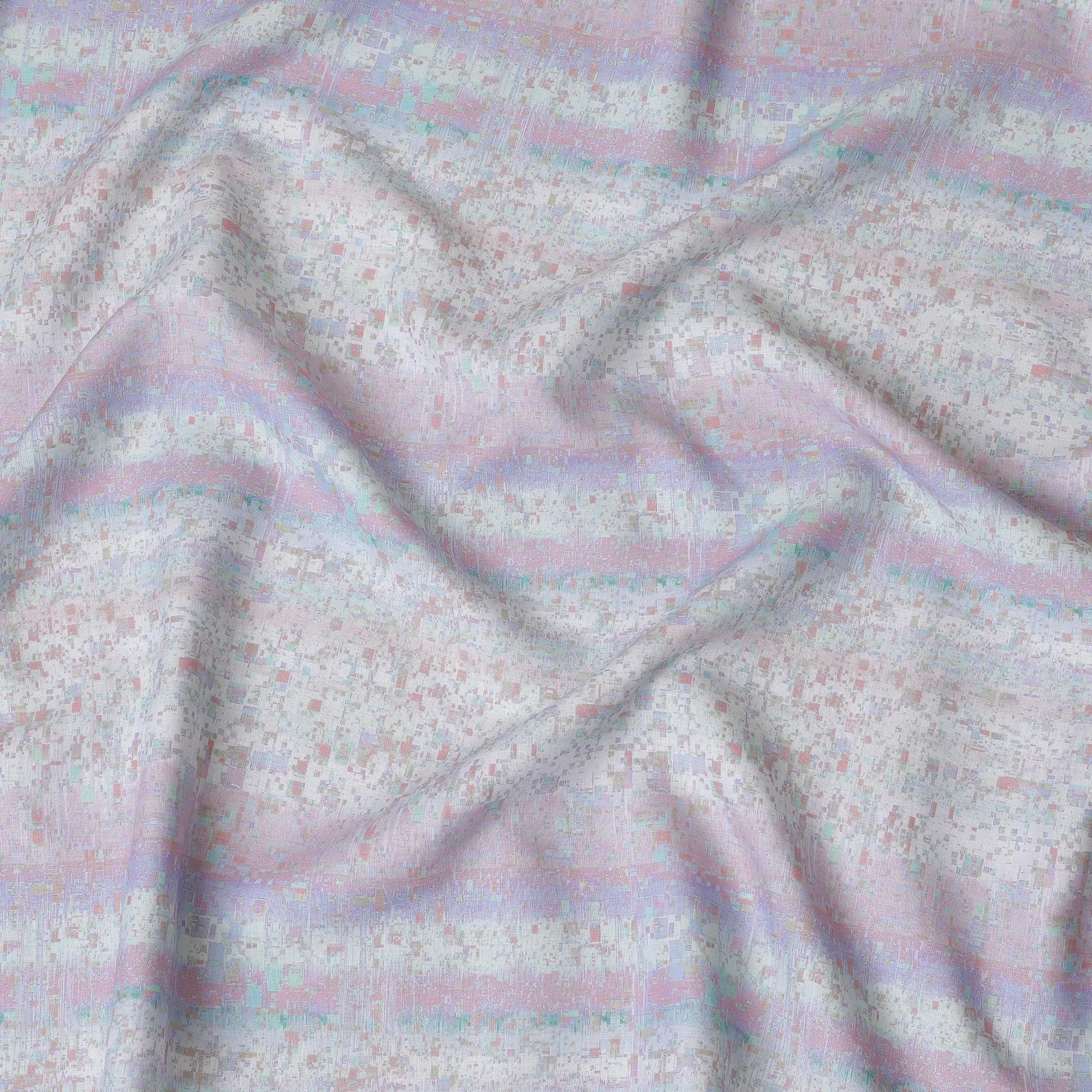 Pastel Multicolor Abstract Print Pure Linen Fabric - 150 cm Width-D19999