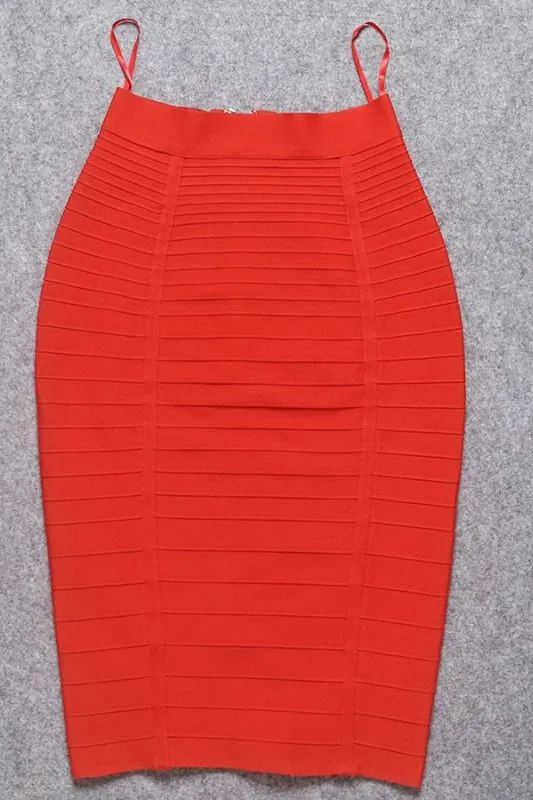 Pencil High Waist Bandage Knee Length Knitted Skirt - Lipstick Red