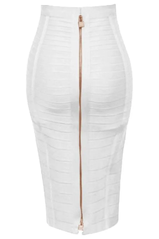 Pencil High Waist Bandage Knee Length Knitted Skirt - Pearl White