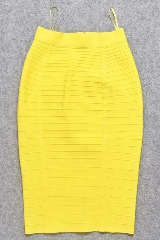 Pencil High Waist Bandage Knee Length Knitted Skirt - Sun Yellow