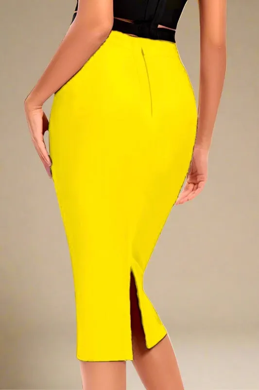 Pencil High Waist Bandage Midi Skirt - Sun Yellow