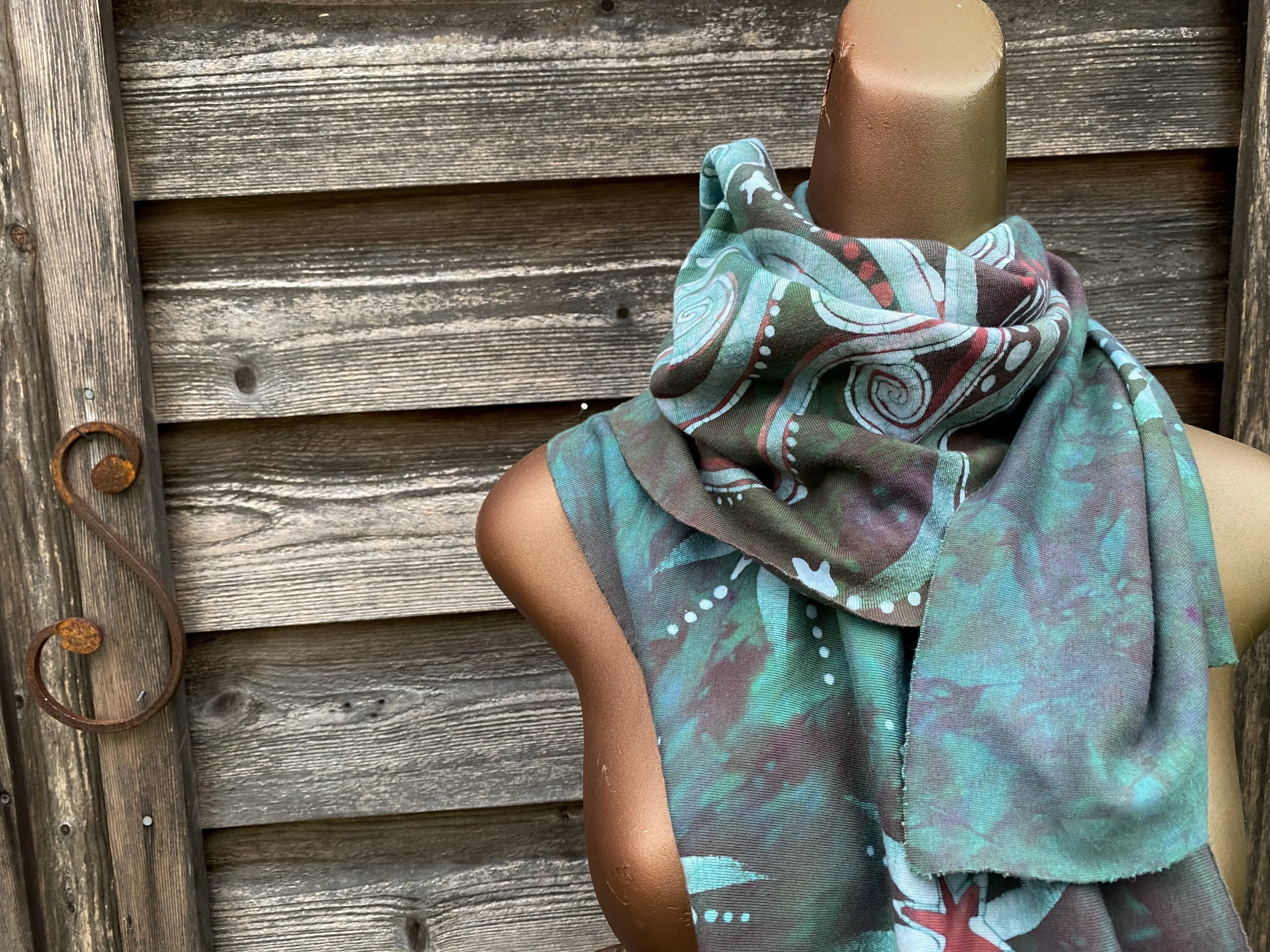 Peppermint Mango Hand Painted Organic Knit Fabric Scarf