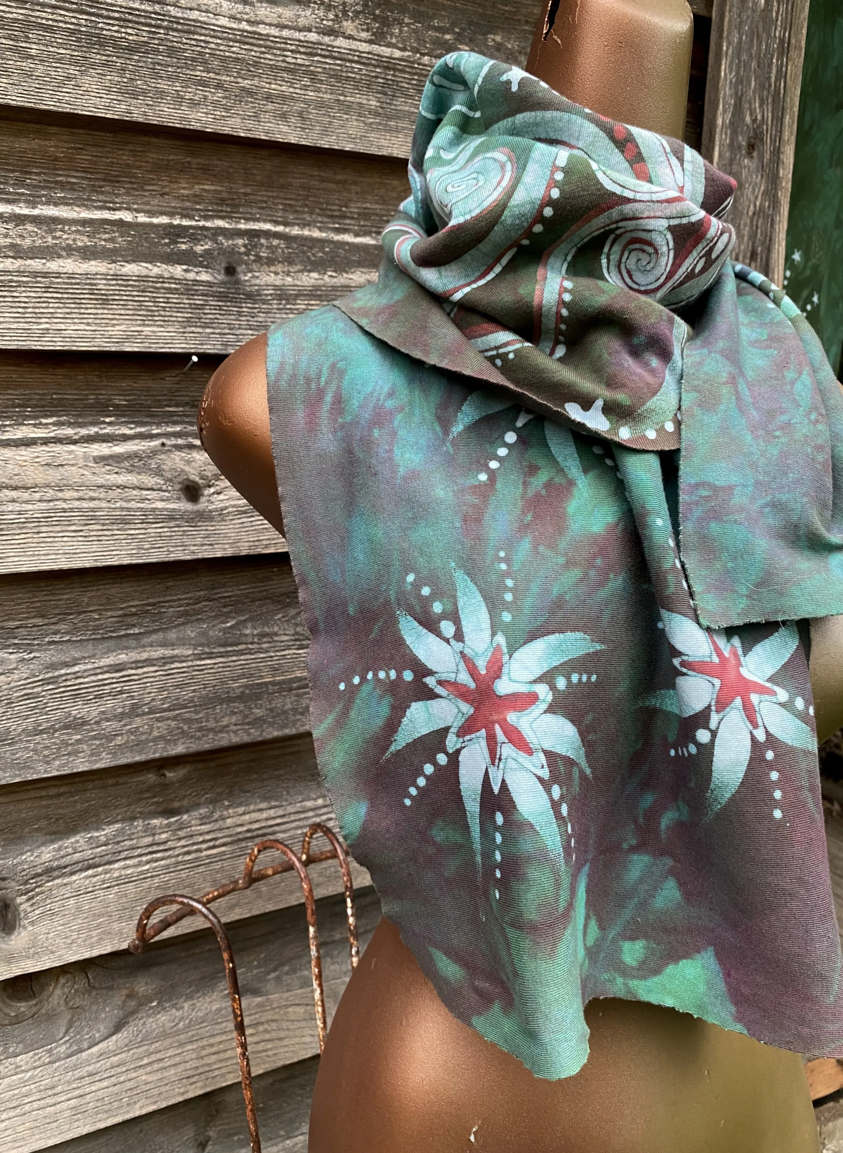 Peppermint Mango Hand Painted Organic Knit Fabric Scarf