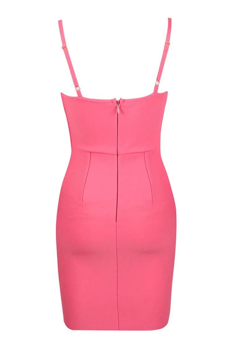 Pleated Trim Sweetheart Bustier Bodycon Bandage Mini Dress - Pink