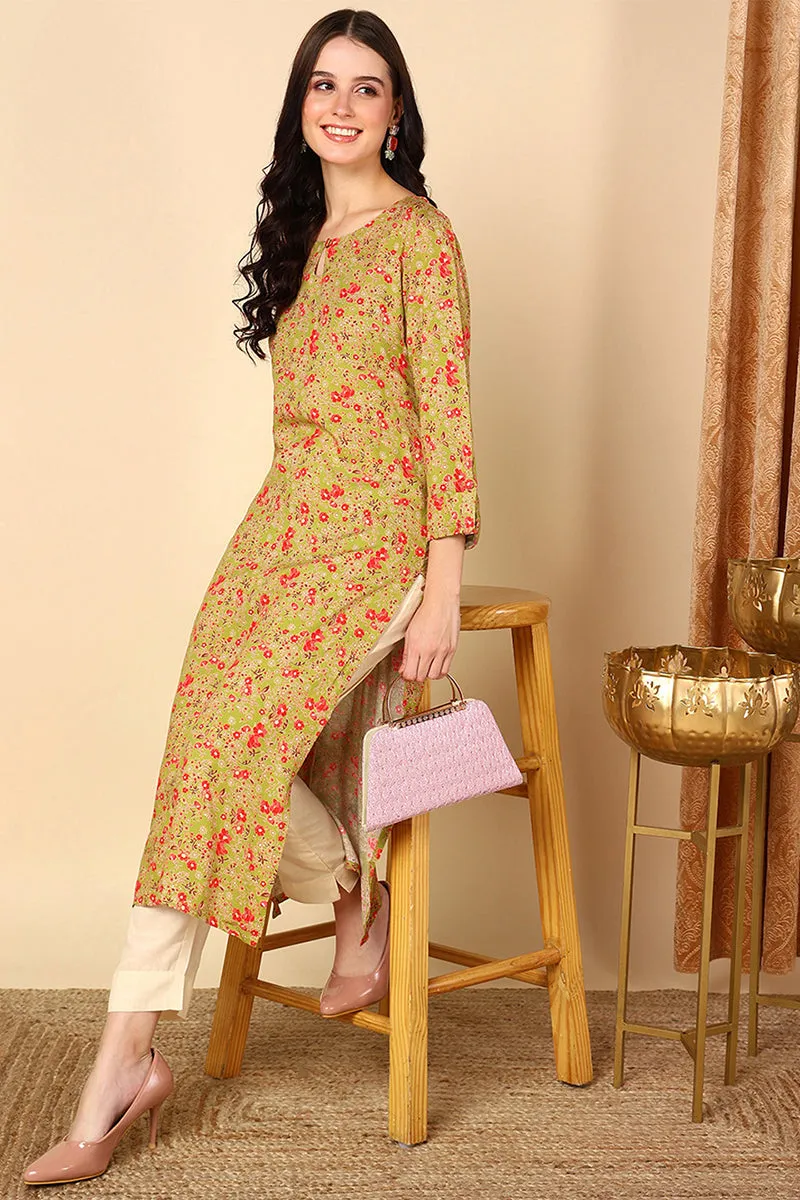 Plus Size Mustard Yellow Viscose Rayon Ethnic Motifs Straight Kurta