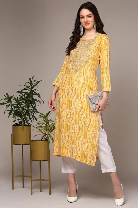 Plus Size Yellow Viscose Rayon Abstract Printed Kurta