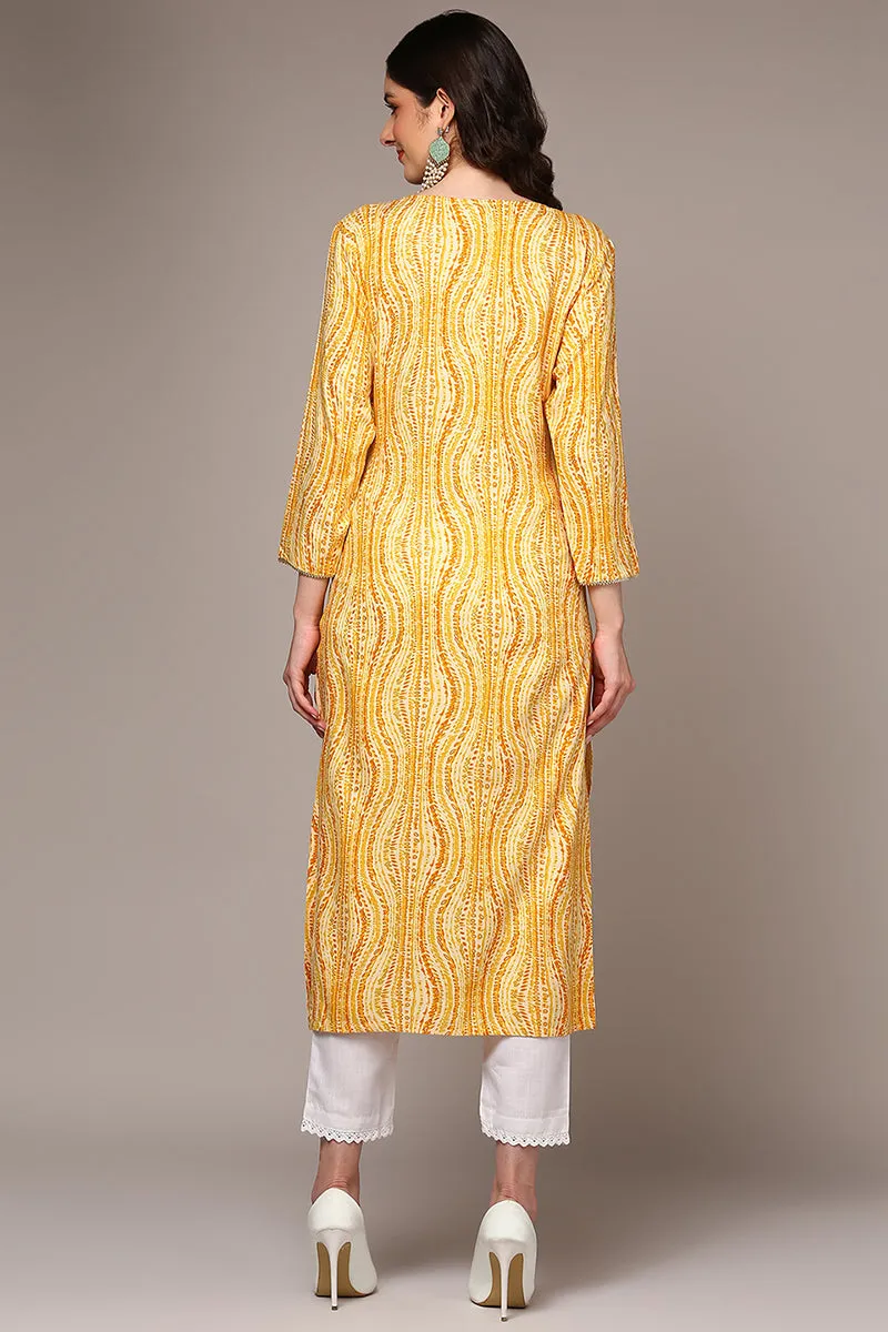 Plus Size Yellow Viscose Rayon Abstract Printed Kurta