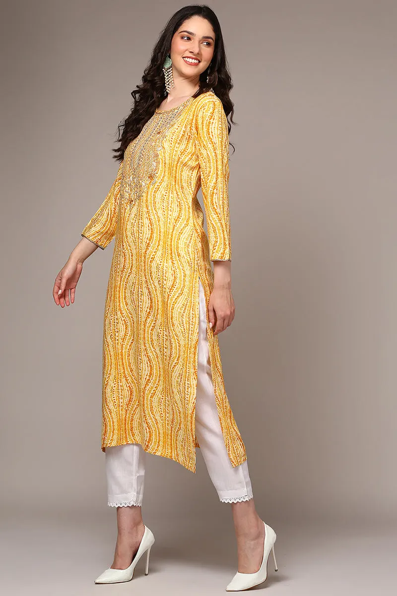 Plus Size Yellow Viscose Rayon Abstract Printed Kurta