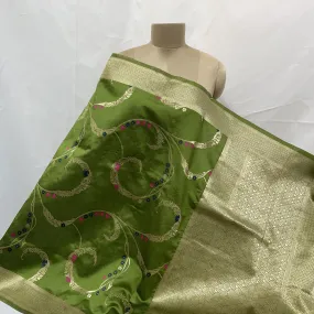 Premium Green Floral Print Banarasi Jacquard Dupatta