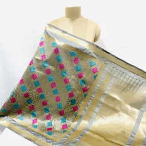 Premium Grey Geometrical Print Banarsi Jacquard Dupatta