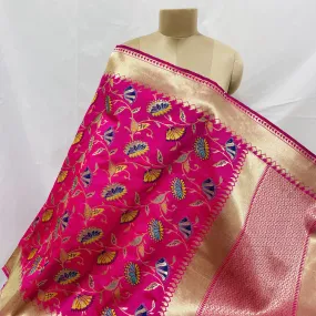 Premium Magenta Pink Floral Print Banarsi Jacquard Dupatta