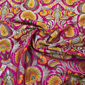 Premium Magenta Pink Floral Zari Khimkhwab Banarasi Silk Fabric