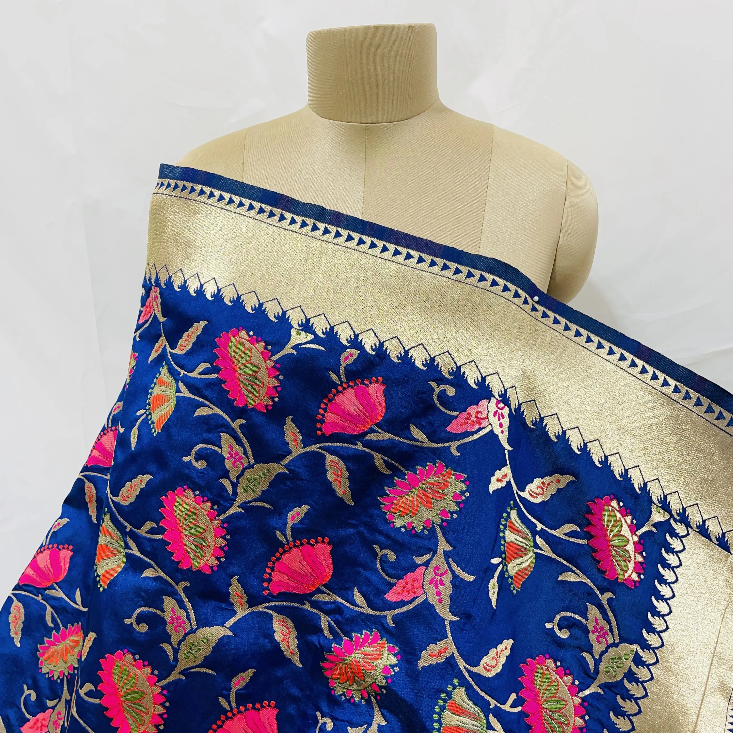 Premium Navy Blue Floral Print Banarasi Jacquard Dupatta