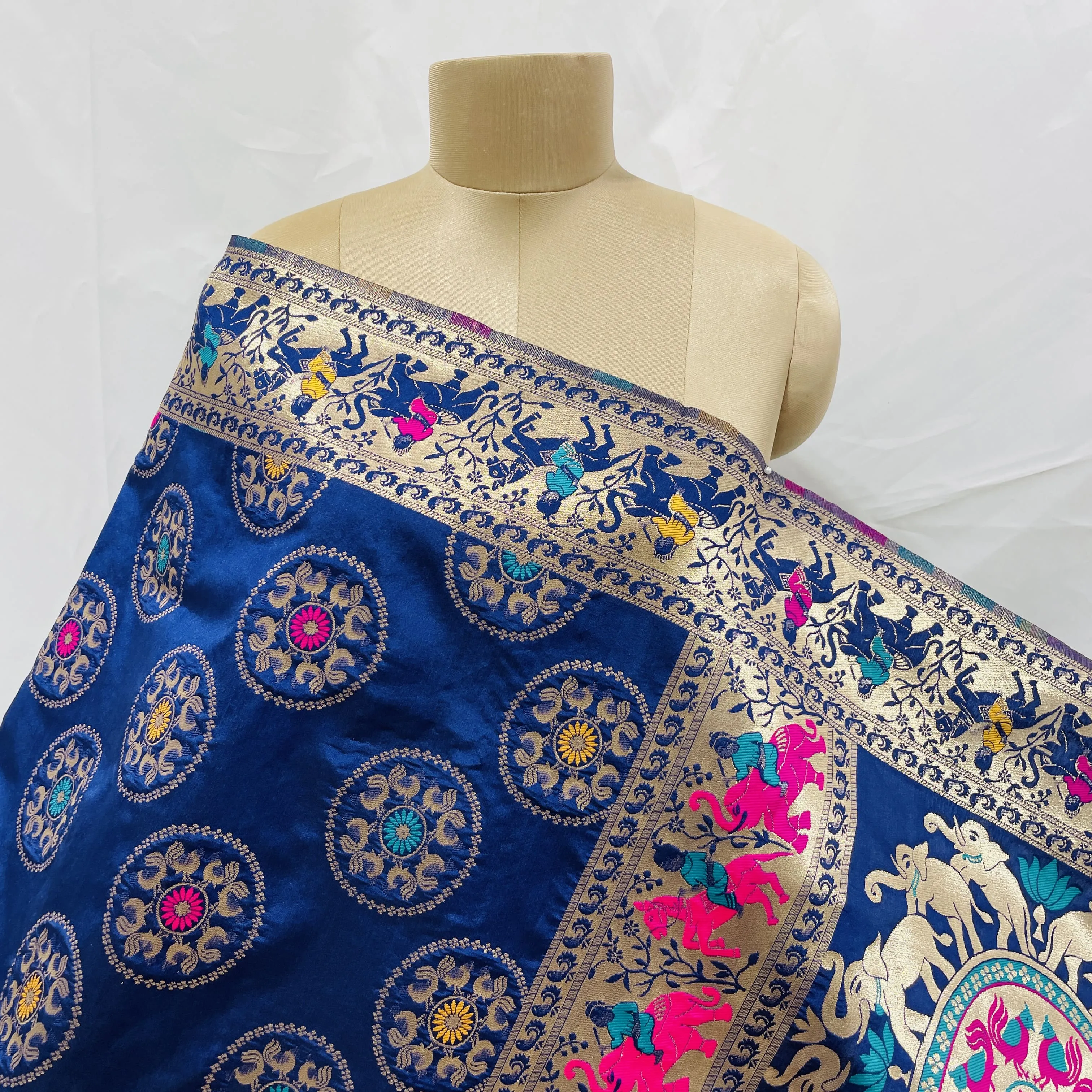 Premium Navy Blue Geometrical Print Banarsi Jacquard Dupatta