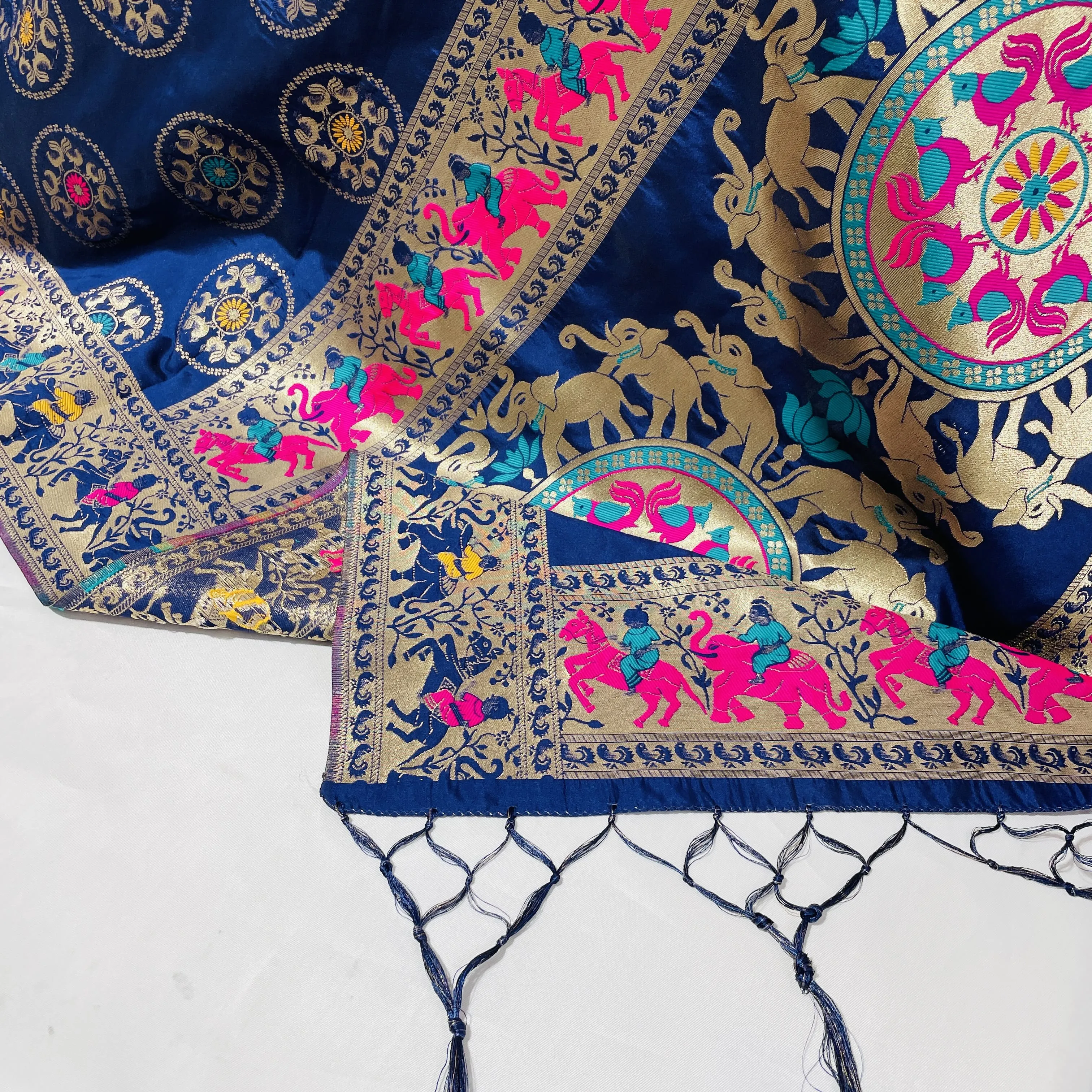 Premium Navy Blue Geometrical Print Banarsi Jacquard Dupatta