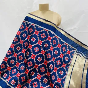 Premium Navy Blue Red Geometrical Print Banarasi Jacquard Dupatta