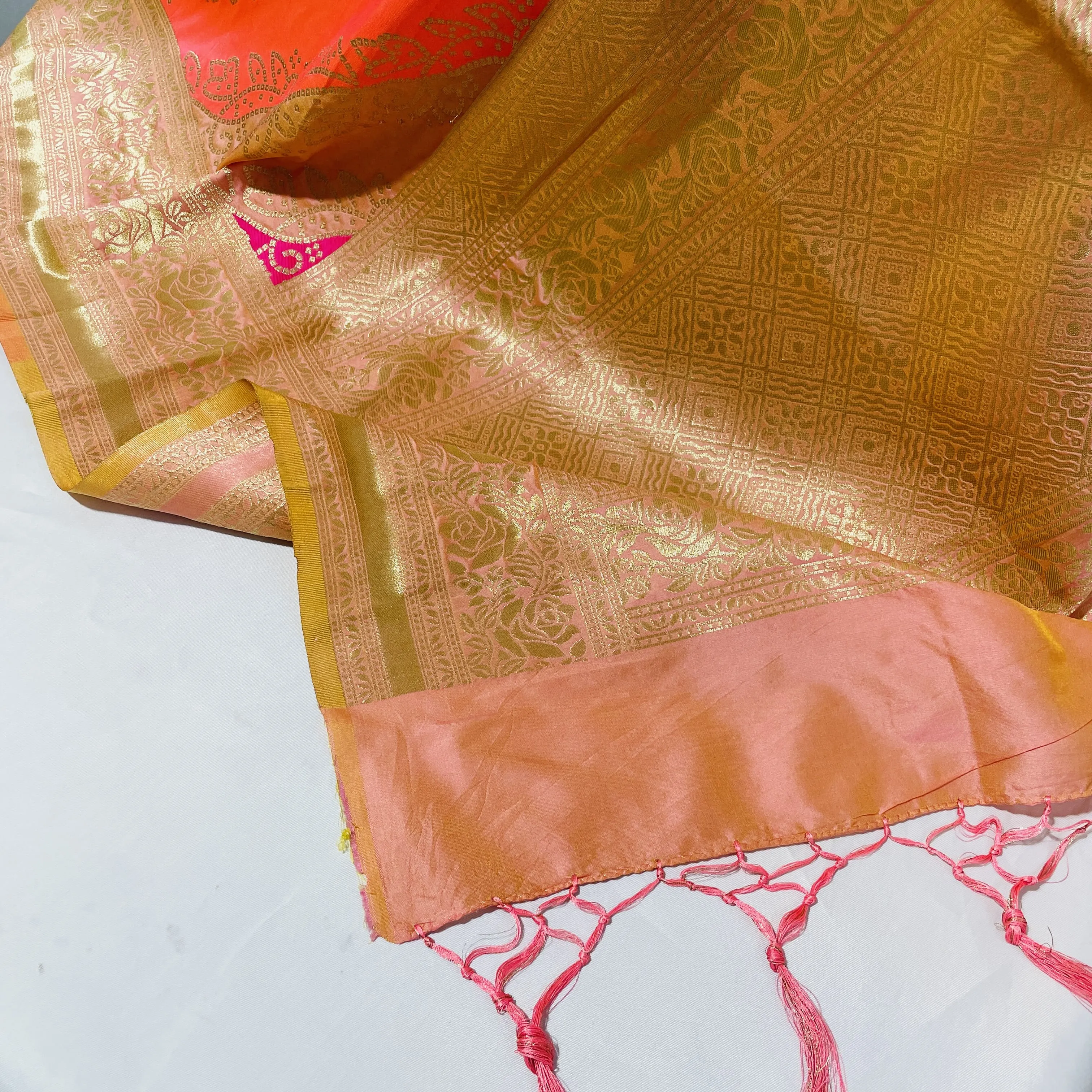 Premium Pink Floral Print Banarsi Jacquard Dupatta