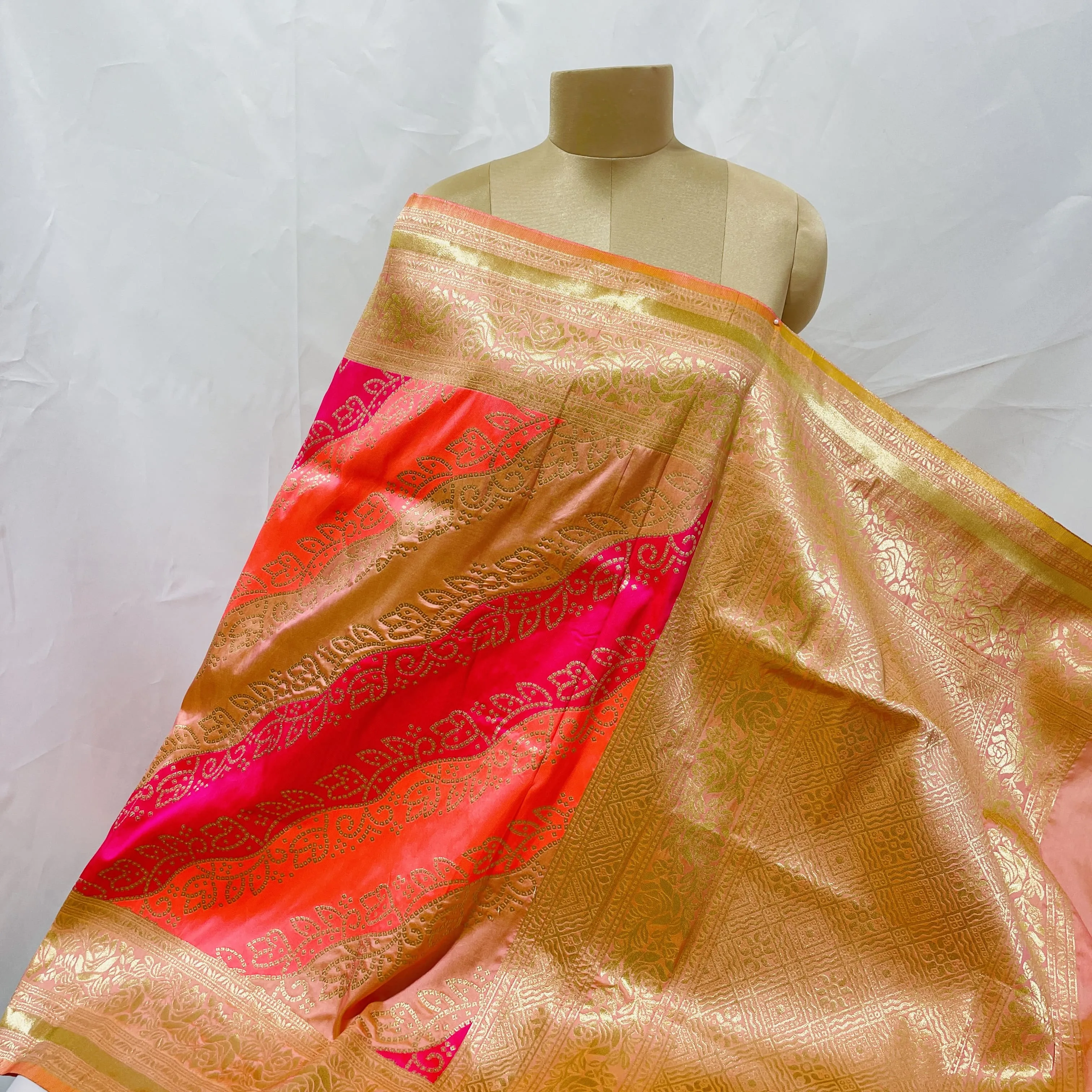 Premium Pink Floral Print Banarsi Jacquard Dupatta