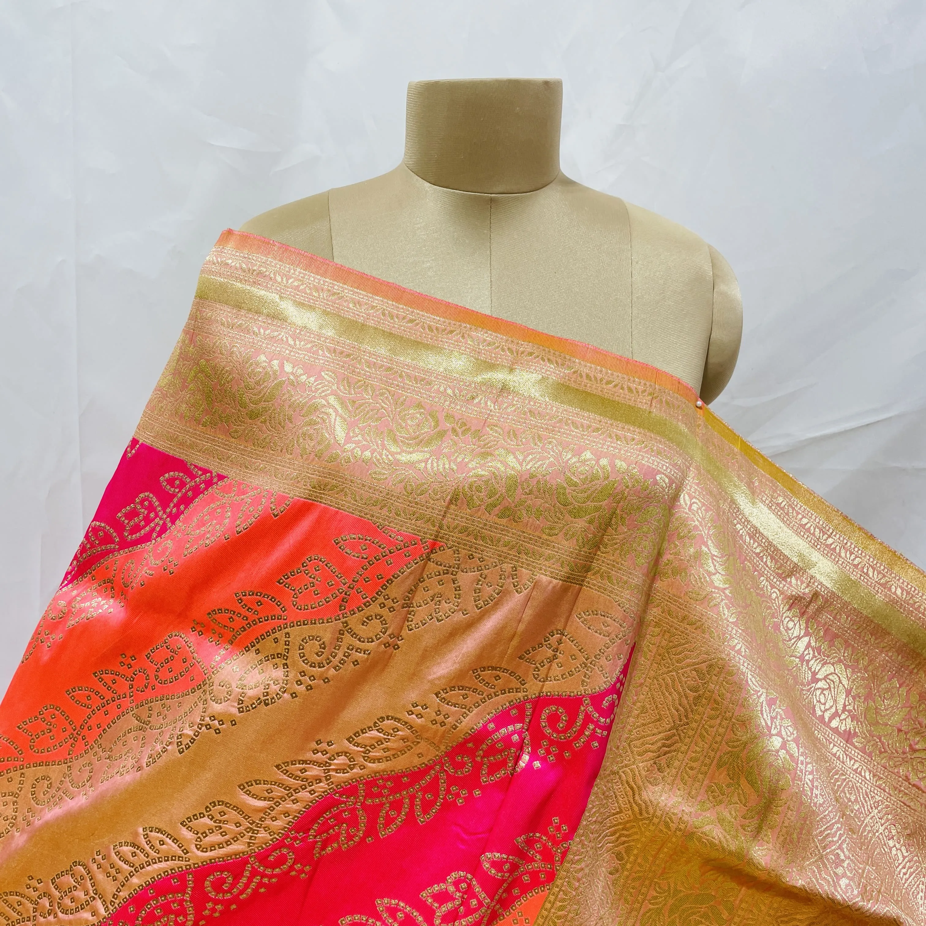 Premium Pink Floral Print Banarsi Jacquard Dupatta