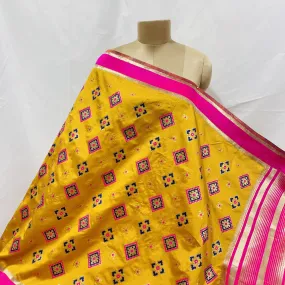 Premium Yellow Blue Geometrical Print Banarsi Jacquard Dupatta