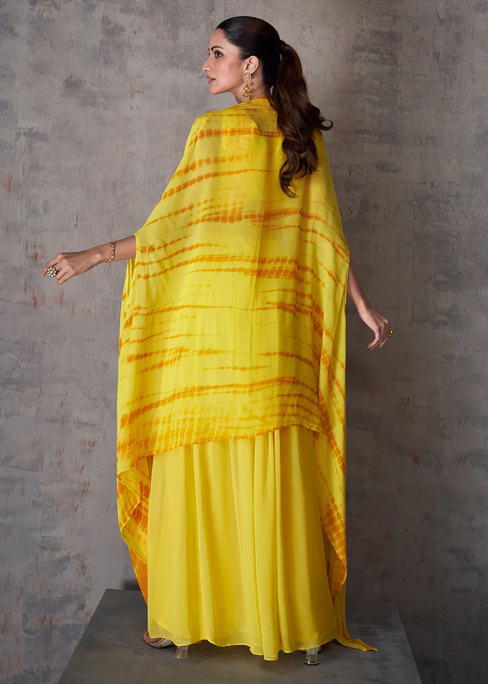 Pretty Yellow Indo Western Style Party Wear Palazzo Suit