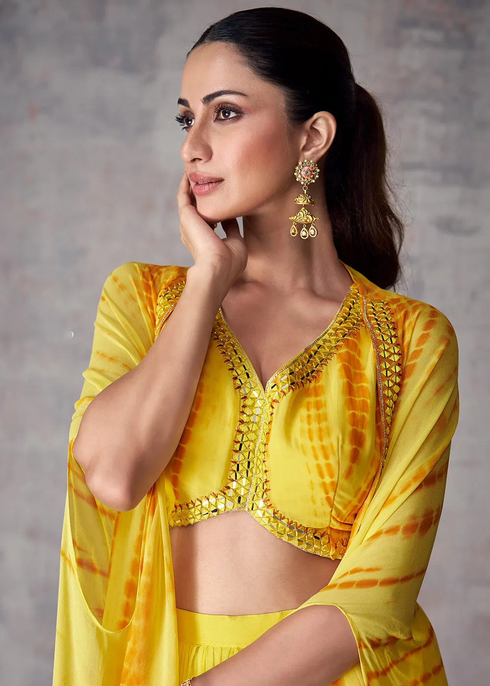 Pretty Yellow Indo Western Style Party Wear Palazzo Suit