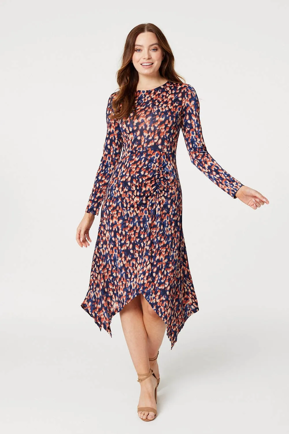 Printed Hanky Hem Midi Dress