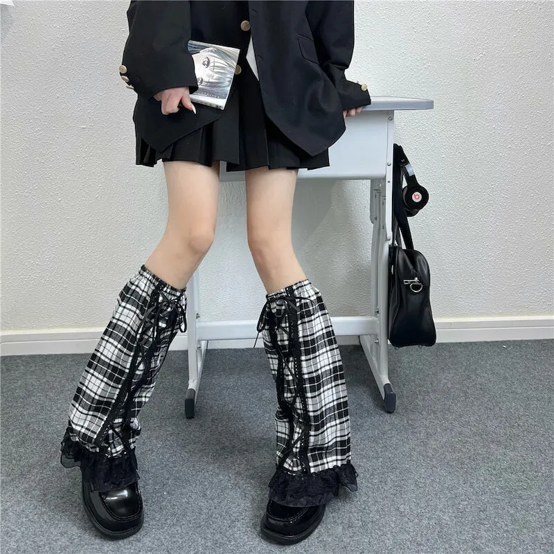 Punk girl ribbon leg warmers