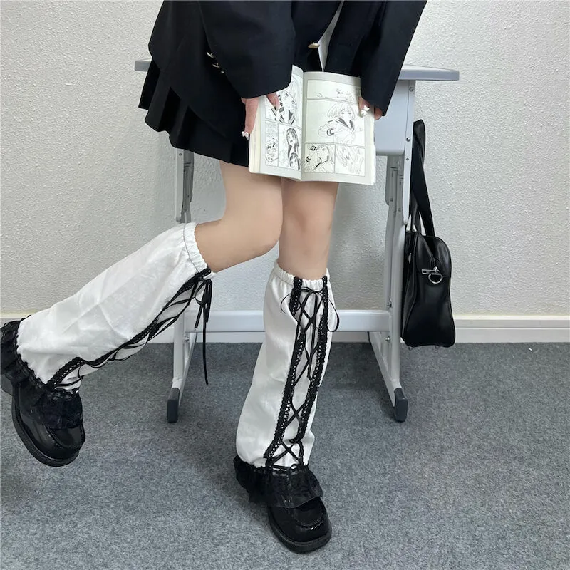 Punk girl ribbon leg warmers