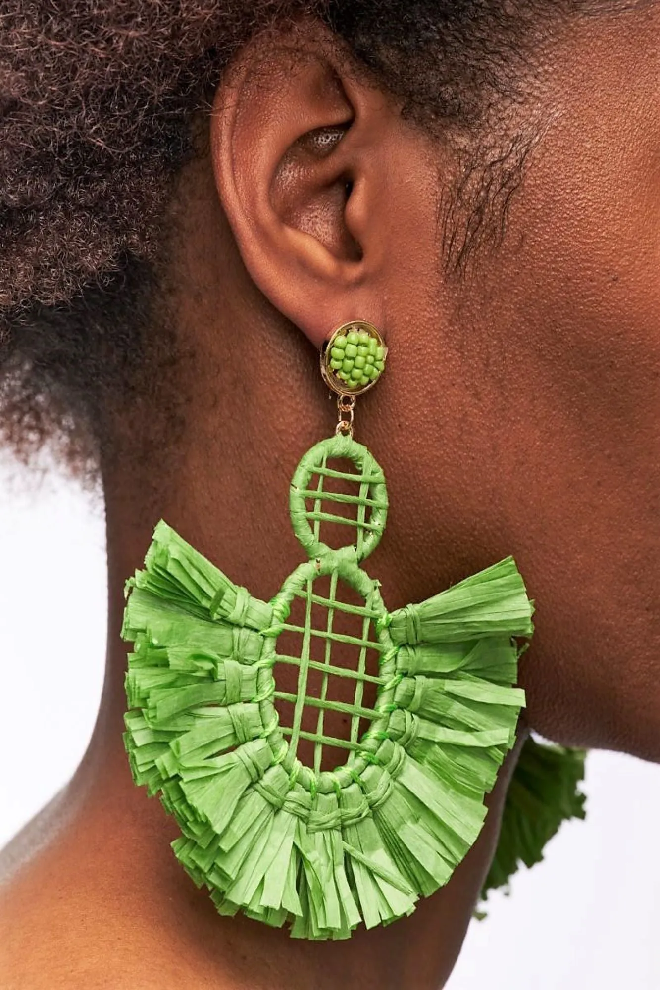 Raffia Drop Green Earrings