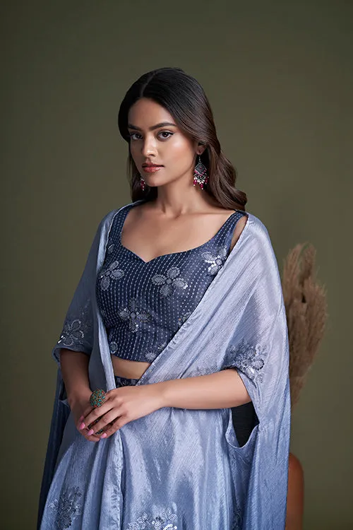 Ready to Wear Navy Chinon Embroidered Koti Style Palazzo Collection