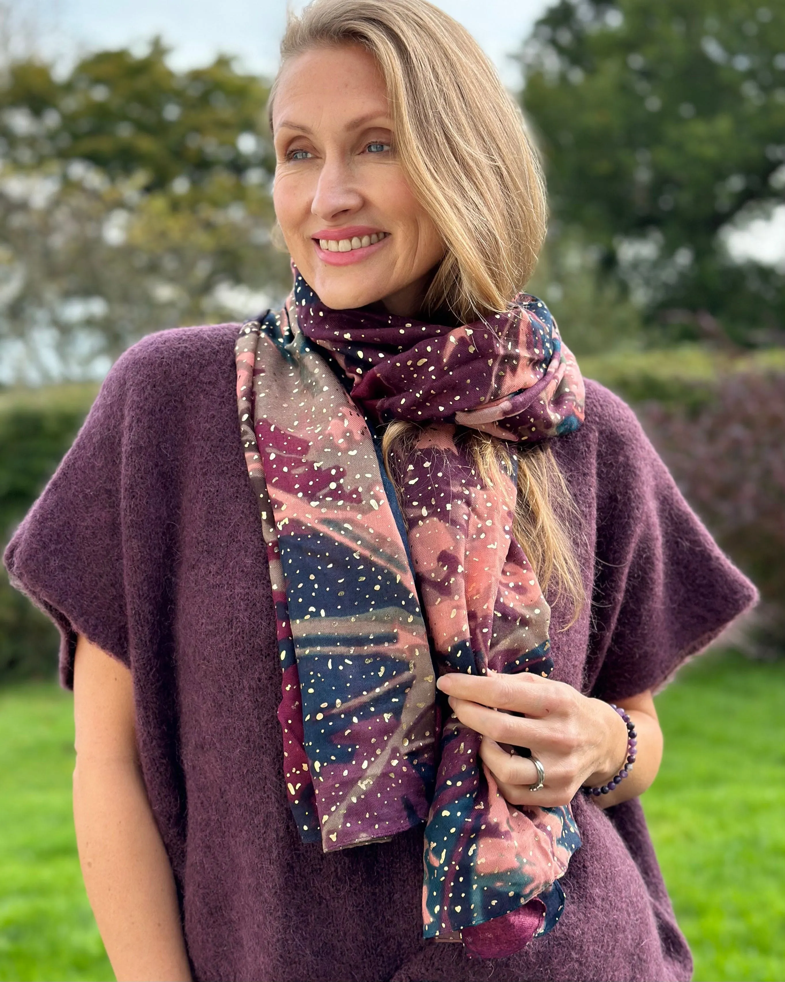 Recycled Repreve Scarf - Abstract Aubergine Floral Foil Print