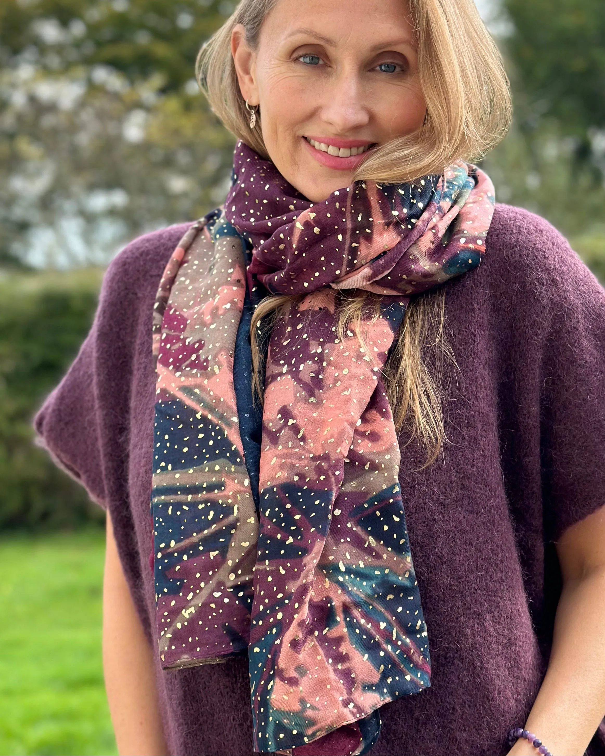 Recycled Repreve Scarf - Abstract Aubergine Floral Foil Print